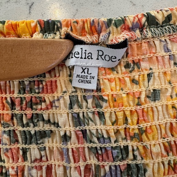 Ophelia Roe Drawstring Waist Smocked back Sundress Flounced Yellow Floral Sz XL - Picture 3 of 13